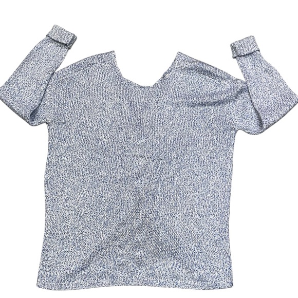NEW Ann Taylor Loft Blue & White Rib Knit Twist Back Textured Sweater Medium - Picture 6 of 9